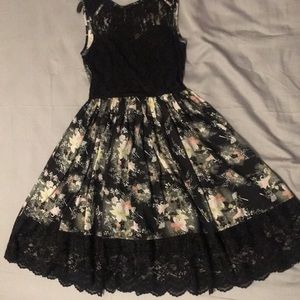 Black floral skater dress